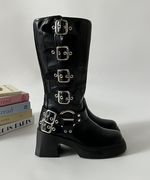 Shoes in Closet（シュークロ） ブーツ 厚底 装飾バックル付 バイカー