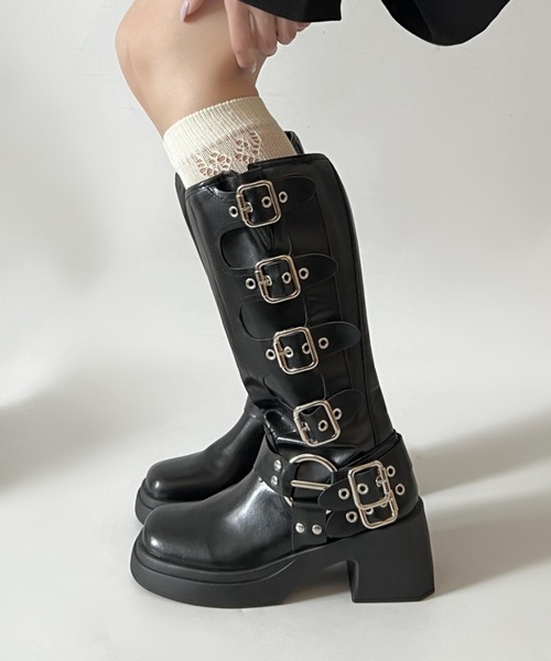 Shoes in Closet（シュークロ） ブーツ 厚底 装飾バックル付 バイカー