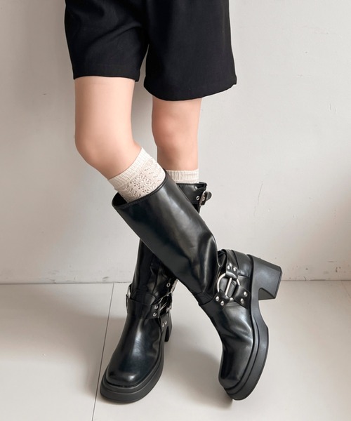 Shoes in Closet（シュークロ） ブーツ 厚底 装飾バックル付 バイカー
