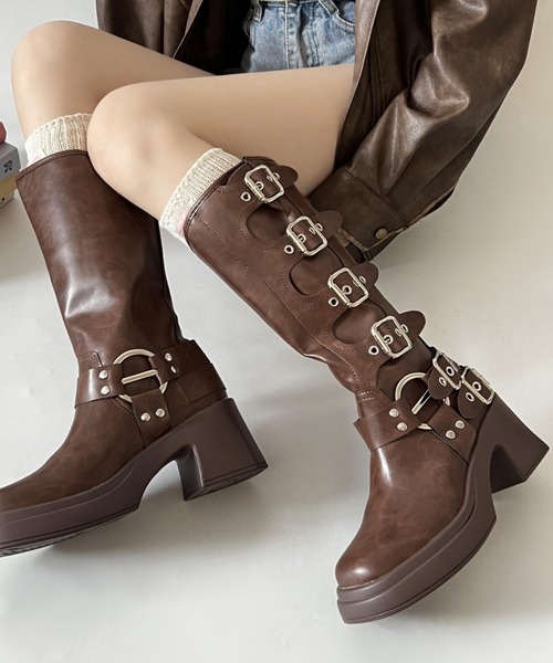 Shoes in Closet（シュークロ） ブーツ 厚底 装飾バックル付 バイカー