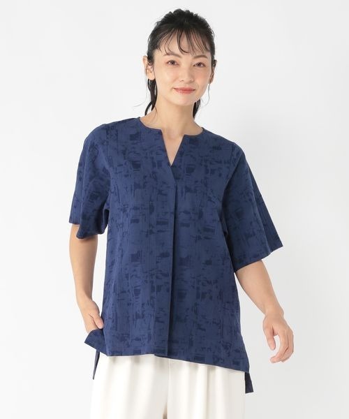 ブラウス シャツ 「ウタオ」キーネックジャガードブラウス レディース