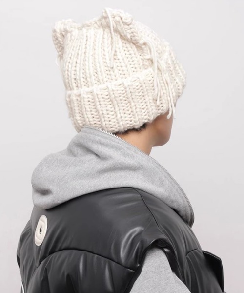 ニットキャップ・ビーニー RONRON RIBBON CAT BEANIE BMS043 セール】リボン付き 猫耳 ネコミミ ニット帽（ニットキャップ
