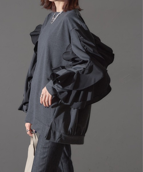 each alchemist tシャツ フラワーフリルスリーブミディプルオーバー