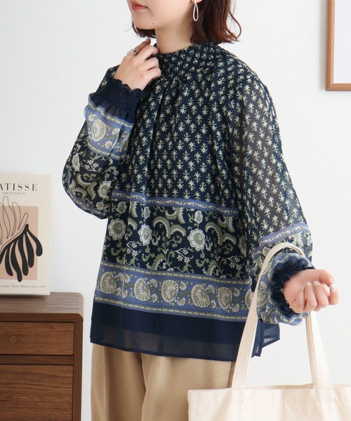 ブラウス シャツ BRODIAEA スモック刺繍シフォンブラウス レディース