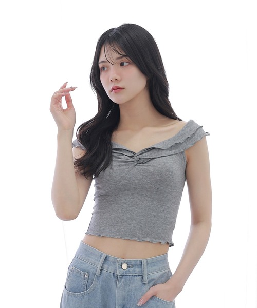 M DOLLY tシャツ twist sleeveless short tops/ツイストノースリーブ