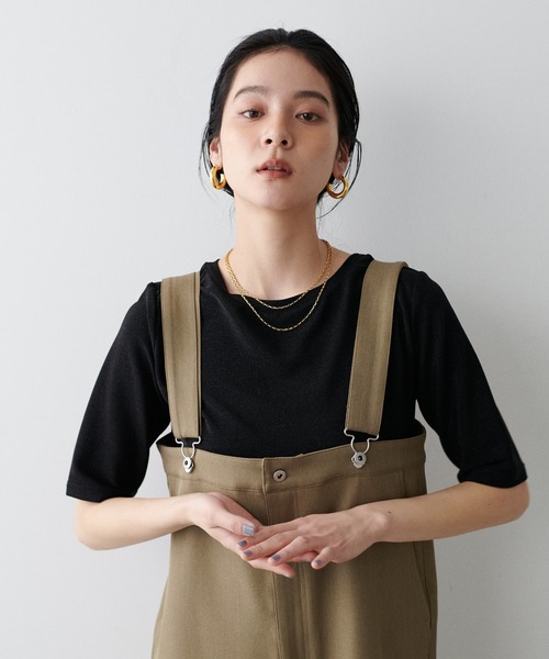 前後2wayフライスTシャツ LARUTA tシャツ 「LARUTA」前後2WAYラメフライスT レディース