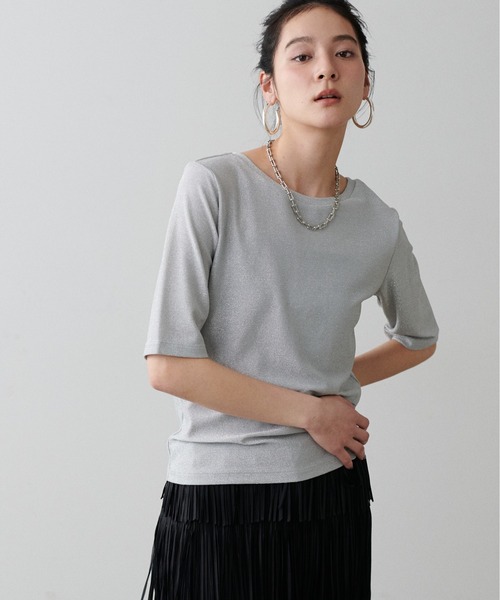 前後2wayフライスTシャツ LARUTA tシャツ 「LARUTA」前後2WAYラメフライスT レディース
