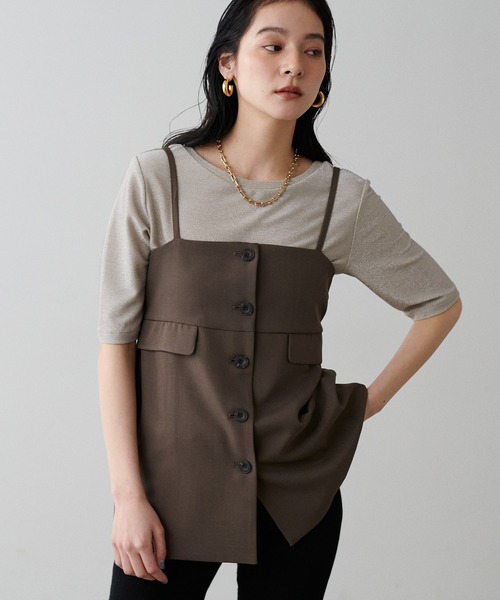 前後2wayフライスTシャツ LARUTA tシャツ 「LARUTA」前後2WAYラメフライスT レディース
