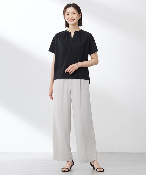 パンツ 「洗える・接触冷感・吸水速乾」Lightジョーゼット ワイド パンツ レディース_11