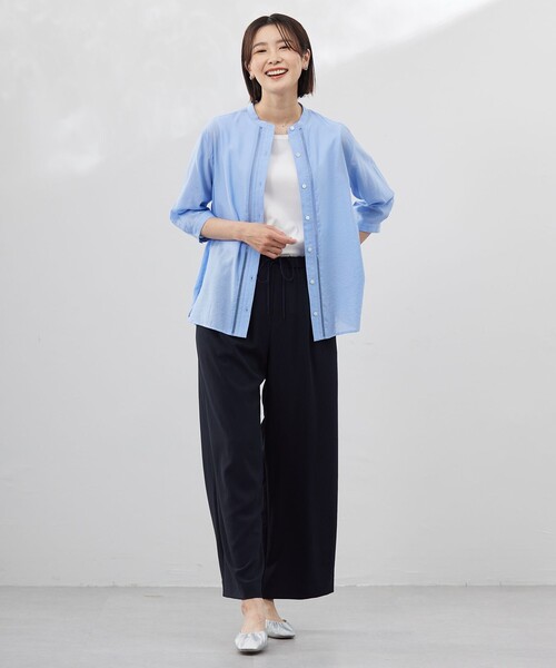 パンツ 「洗える・接触冷感・吸水速乾」Lightジョーゼット ワイド パンツ レディース_23