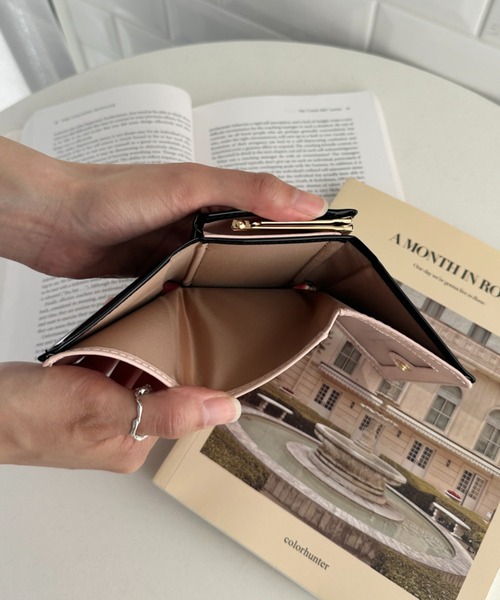 財布 ハートチャーム がま口三つ折り財布 ミニウォレット レディース