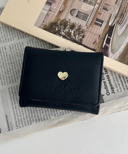 財布 ハートチャーム がま口三つ折り財布 ミニウォレット レディース