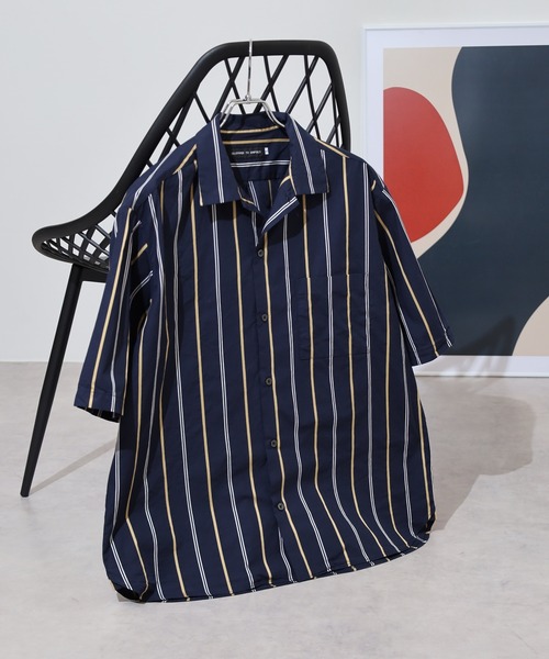 シャツ Satin stripe open short sleeve shirt / サテンストライプ オープン半袖シャツ unisex メンズ レデ