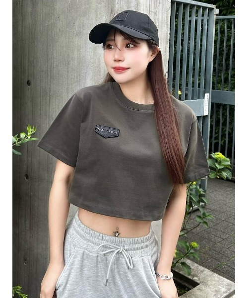tシャツ ロゴプレートショートTシャツ レディース