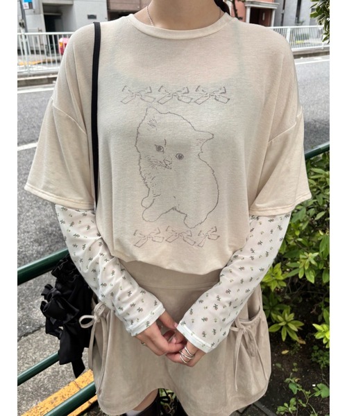 merry jenny（メリージェニー） tシャツ cat ribbonレイヤードロンT