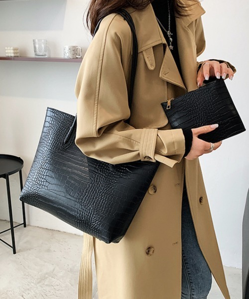 クロコ型押し レディースバッグ 本革 トートバッグ 大容量 牛革