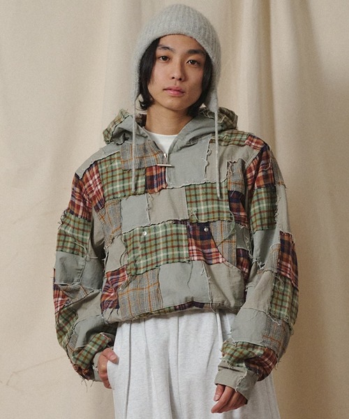 パーカー Universal Style Wear パッチワーク ハーフ ZIP フーディー