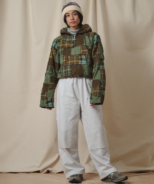 パーカー Universal Style Wear パッチワーク ハーフ ZIP フーディー
