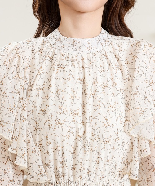 Anely ワンピース 小花柄 フリル バックリボン ロング ワンピース