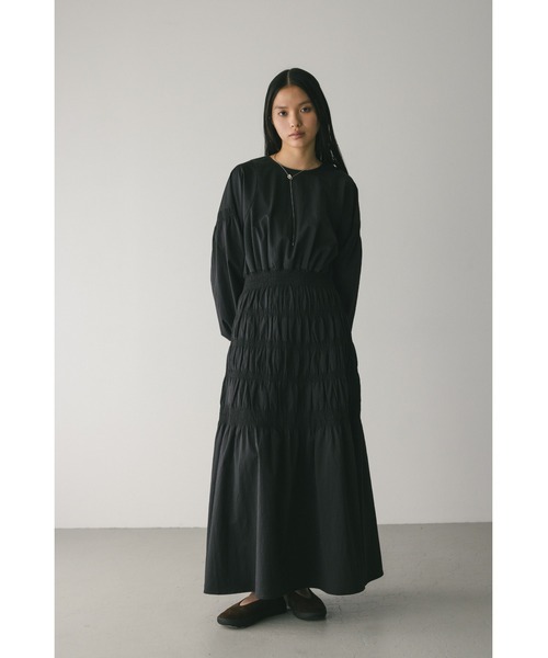 エミキュ　パフェ柄シャーリングドレス　ロングワンピース　黒　ブラック STYLEMIXER（スタイルミキサー） パーティードレス ワンピース