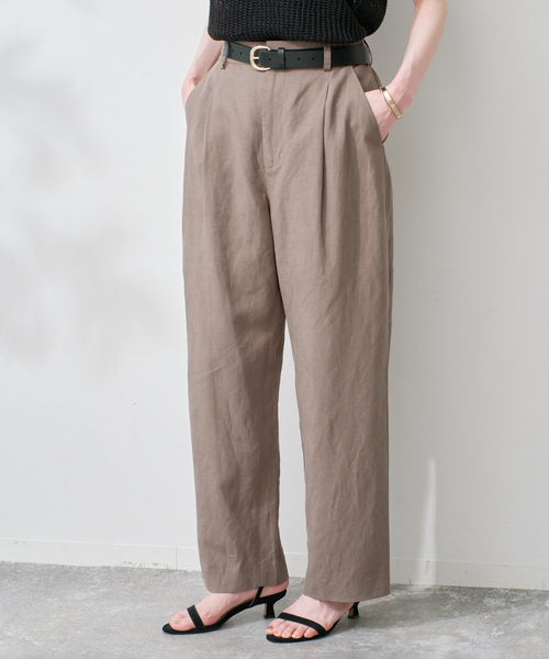 パンツ 「セットアップ対応可」リネン混パンツ レディース