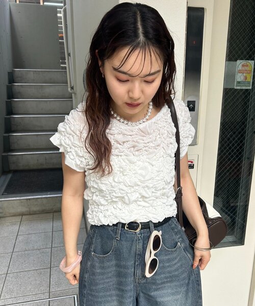 tシャツ 「新色RED」ふわふわシャーリングTシャツ レディースの画像