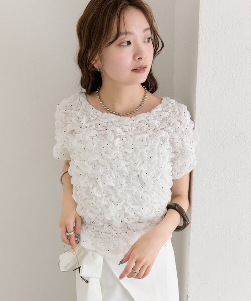 tシャツ 「新色RED」ふわふわシャーリングTシャツ レディースの画像