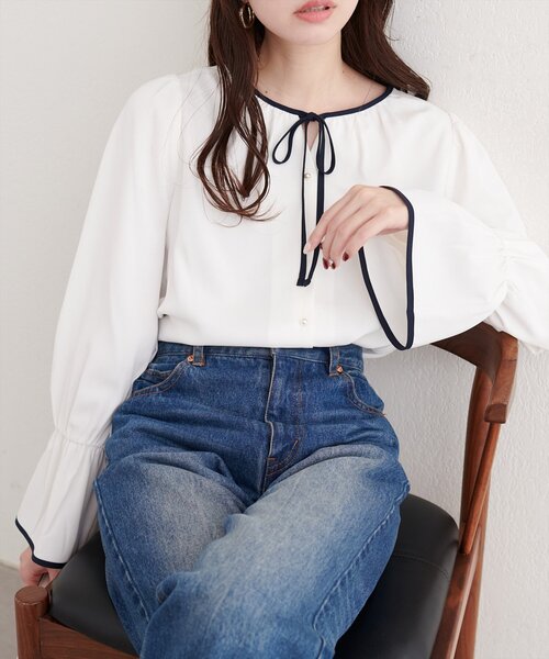 「natural couture」 長袖ブラウス FREE ネイビー レディース_画像2