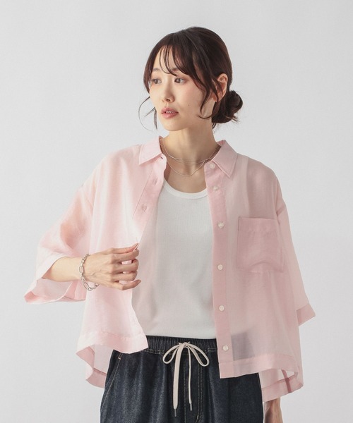 ブラウス シャツ 夏 半袖 シルキータッチシアーシャツ5分袖/636672 レディース | GLOBAL WORK | 06