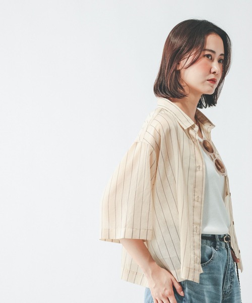 ブラウス シャツ 夏 半袖 シルキータッチシアーシャツ5分袖/636672 レディース | GLOBAL WORK | 03