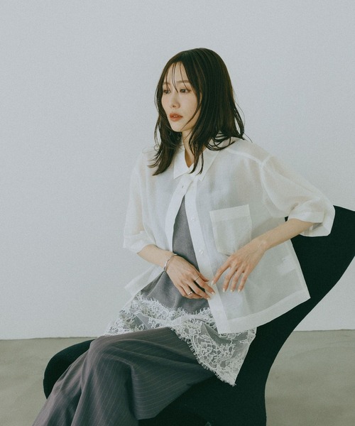 ブラウス シャツ 夏 半袖 シルキータッチシアーシャツ5分袖/636672 レディース | GLOBAL WORK | 12