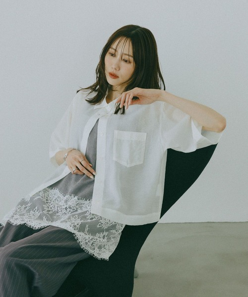 ブラウス シャツ 夏 半袖 シルキータッチシアーシャツ5分袖/636672 レディース | GLOBAL WORK | 14