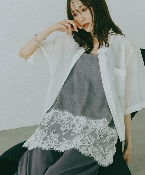 ブラウス シャツ 夏 半袖 シルキータッチシアーシャツ5分袖/636672 レディース | GLOBAL WORK | 15