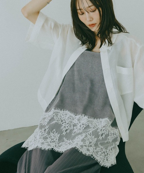 ブラウス シャツ 夏 半袖 シルキータッチシアーシャツ5分袖/636672 レディース | GLOBAL WORK | 16