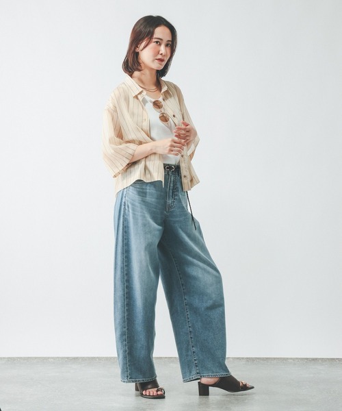 ブラウス シャツ 夏 半袖 シルキータッチシアーシャツ5分袖/636672 レディース | GLOBAL WORK | 25