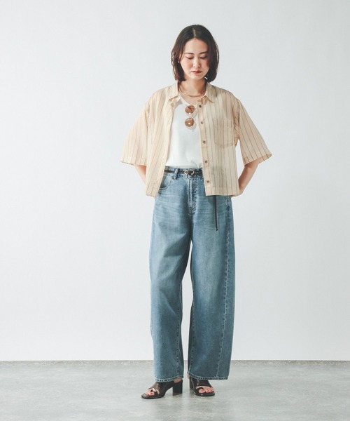 ブラウス シャツ 夏 半袖 シルキータッチシアーシャツ5分袖/636672 レディース | GLOBAL WORK | 26