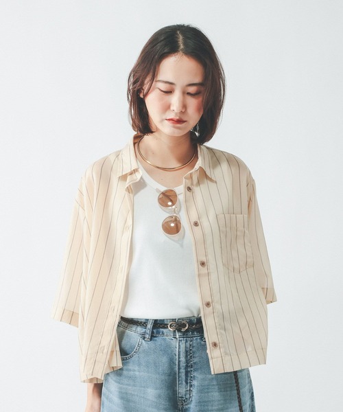 ブラウス シャツ 夏 半袖 シルキータッチシアーシャツ5分袖/636672 レディース | GLOBAL WORK | 27