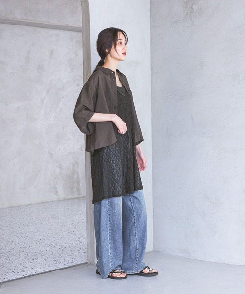 ブラウス シャツ 夏 半袖 シルキータッチシアーシャツ5分袖/636672 レディース | GLOBAL WORK | 20