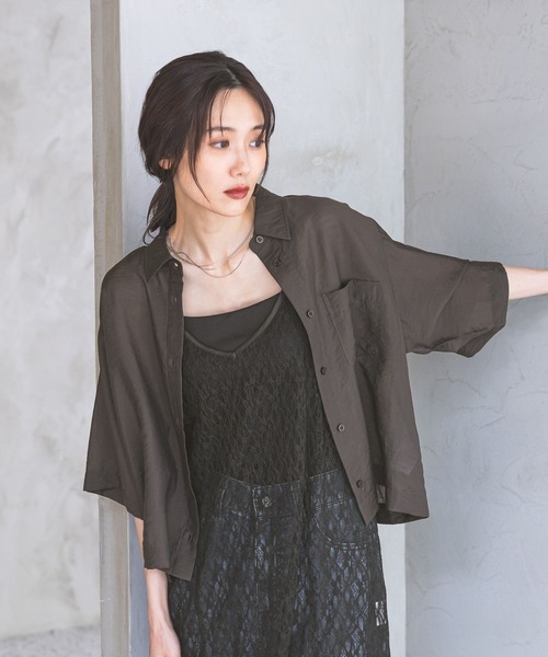 ブラウス シャツ 夏 半袖 シルキータッチシアーシャツ5分袖/636672 レディース | GLOBAL WORK | 22