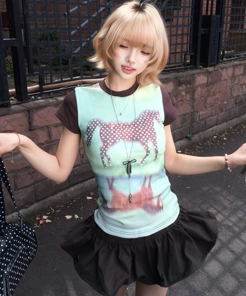 ViViDAY tシャツ 半袖 馬柄 配色ラグランtシャツ レディース