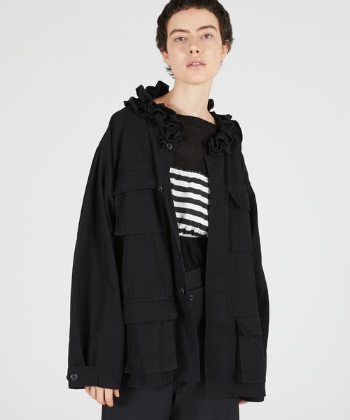 ミリタリージャケット モッズコート フリルカラーミリタリージャケット / 「 crinkle crinkle crinkle 」 frill collar military jacket レディース