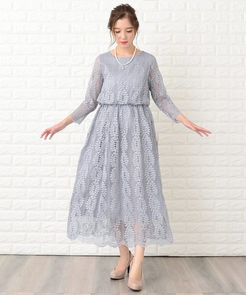 新品　RIFANNE LIZ レースワンピース　フォーマル　大きいサイズ　19 セール】七分袖総レースフォーマルロングワンピース・ドレス