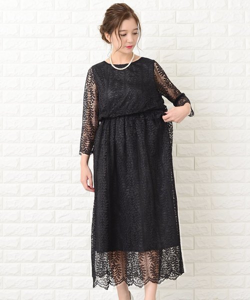 adore フォーマル　総レース　ワンピース セール】シースルーフレア袖×花柄総レースフォーマルワンピース