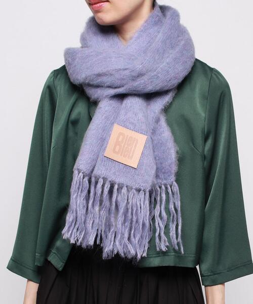 LANVIN en Bleu マフラー ストール ロゴパッチニットストール