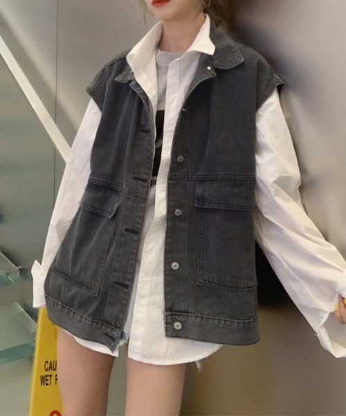 miniministore ベスト ジレ レディースデニムベスト 韓国ジレ