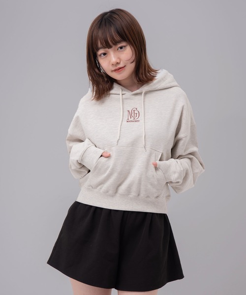 パーカー 「mahagrid/マハグリッド」MGD SERIF LOGO CROP HOODIE/セリフロゴ クロップ プルオーバーパーカー レディー