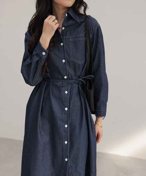 未使用 OFF-WHITE デニムシャツワンピース M 38 タグ付き シャツワンピース 襟付きシングルブレストデニムワンピース