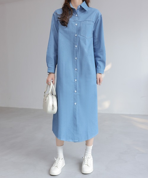 シャツワンピース 襟付きシングルブレストデニムワンピース : ZOZOTOWN