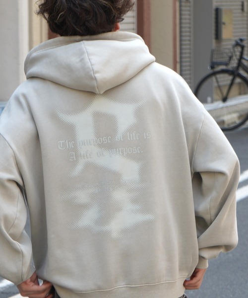 パーカー (M) ヴィンテージ風色褪せ プリント ブラウングレー系 古着 SEQUENZE パーカー ＊新色追加「SEQUENZ（シークエンズ）」WORK