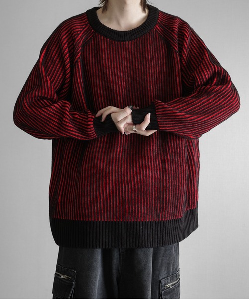 赤と黒のニットセーター sサイズ KUUUPY（クーピー） セーター ニット Ribbed Color-Block Crewneck